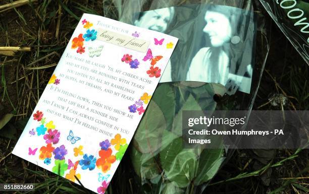 Tributes left by the river where Tonibeth Purvis from Barmston, Washington, Tyne and Wear, and Chloe Fowler from Shiney Row, near Sunderland, died...