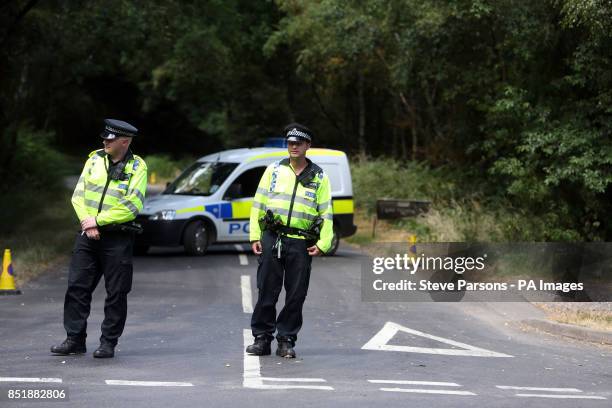 Police in Bucklebury, Berkshire, after the Duke and Duchess of Cambridge arrived with their newborn son.