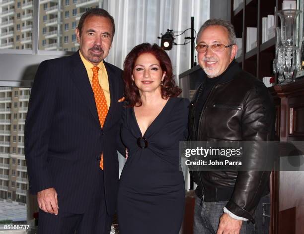 Jorge Perez , singer Gloria Estefan and Emilio Estefan during a press conference at Viceroy Miami on March 2, 2009 in Miami, Florida.