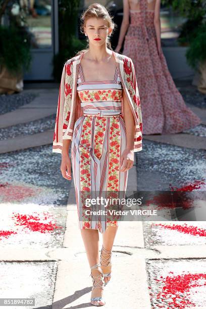 Model walks the runway at the Luisa Beccaria Ready to Wear Spring/Summer 2018 fashion show during Milan Fashion Week Spring/Summer 2018 on September...