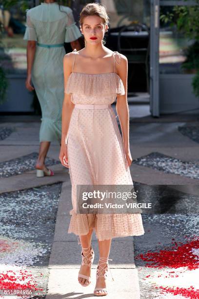 Model walks the runway at the Luisa Beccaria Ready to Wear Spring/Summer 2018 fashion show during Milan Fashion Week Spring/Summer 2018 on September...