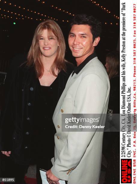 Century City, CA. Lou Diamond Phillips and his wife, Kelly Preston at the premiere of "Dark City."