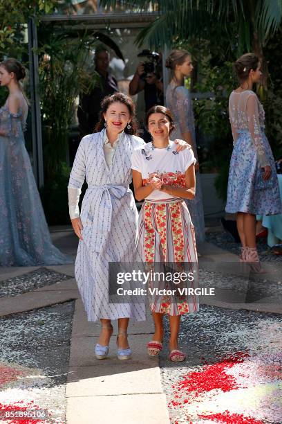 Designers Lucilla Bonaccorsi and Luisa Beccaria walk the runway at the Luisa Beccaria Ready to Wear Spring/Summer 2018 fashion show during Milan...