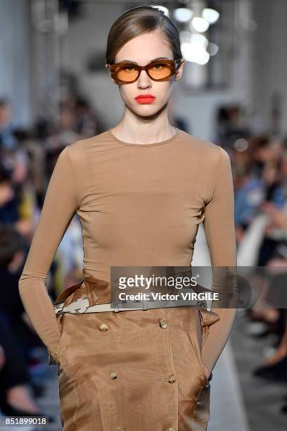 Model walks the runway at the Max Mara Ready to Wear Spring/Summer 2018 fashion show during Milan Fashion Week Spring/Summer 2018 on September 21,...