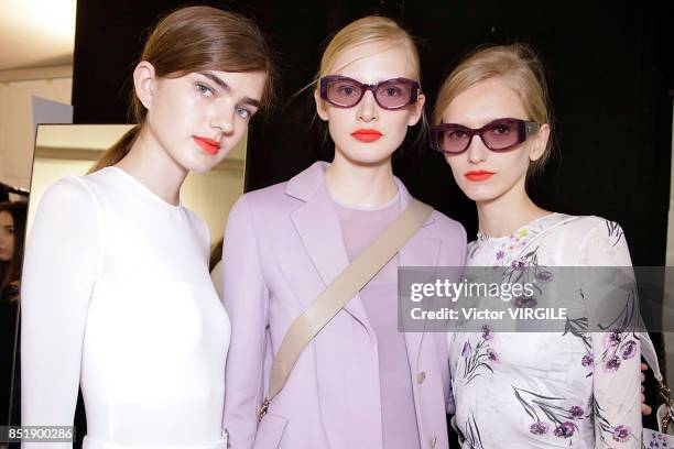 Model backstage at the Max Mara Ready to Wear Spring/Summer 2018 fashion show during Milan Fashion Week Spring/Summer 2018 on September 21, 2017 in...