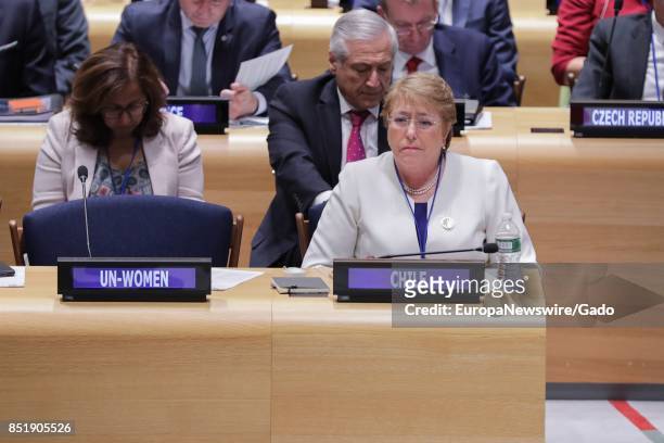 Michelle Bachelet Jeria, President of Chile, during a high-level event on Financing the Future: Education 2030 at the UN Headquarters in New York...