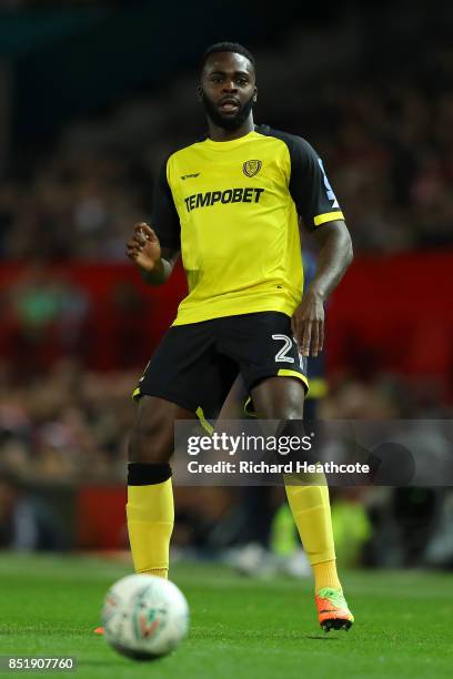 Hope Akpan of Burton in action during the Carabao Cup Third Round match between Manchester United and Burton Albion at Old Trafford on September 20,...