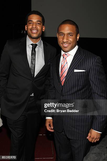 Co-creators Randolph Sturrup and Kurt Williamson attend the premiere of BET's "Harlem Heights" at The Apollo Theatre on March 2, 2009 in New York...