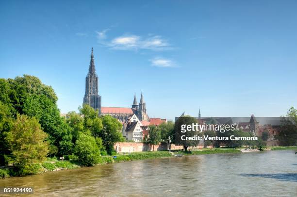 view of the ulm minster and the old town, germany - ulmer münster stock-fotos und bilder