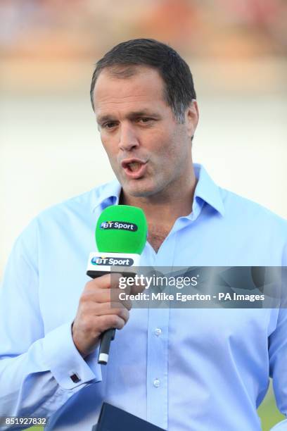 Sport Presenter Martin Bayfield during Group C match of the J.P. Morgan Asset Management Premiership Rugby 7's match at Allianz Park, London.