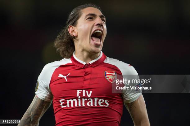 Héctor Bellerín of Arsenal celebrates his goal during the UEFA Europa League match between Arsenal FC and FC Cologne at Arsenal Stadium on September...