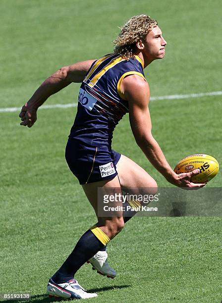 Matthew Priddis of the Eagles hand balls during a West Coast Eagles AFL training session held at Subiaco Oval March 3, 2009 in Perth, Australia.