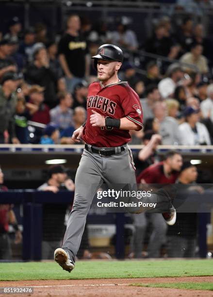 Chris Herrmann of the Arizona Diamondbacks plays during a baseball game against the San Diego Padres at PETCO Park on September 20, 2017 in San...