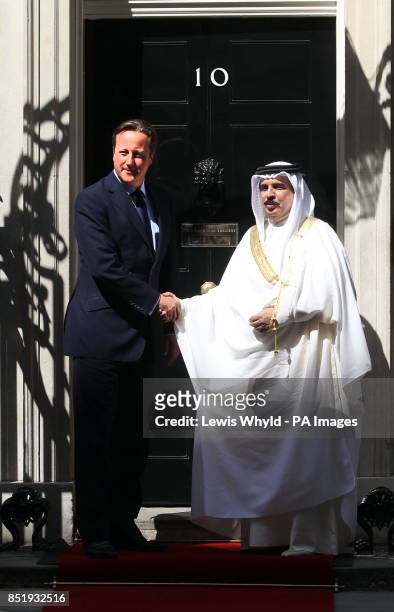 Prime Minister David Cameron meets the King of Bahrain, King Hamad bin Isa Al Khalifa at Downing Street, London.
