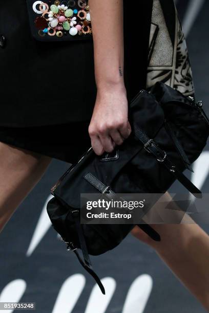 Bag Detail at the Prada show during Milan Fashion Week Spring/Summer 2018 on September 21, 2017 in Milan, Italy.