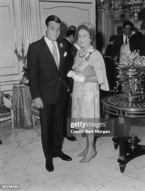 American band leader Peter Duchin with Mrs W. Averill Harriman at the Zauderer residence at 911 Park Avenue, after his wedding to Cheray Zauderer,...