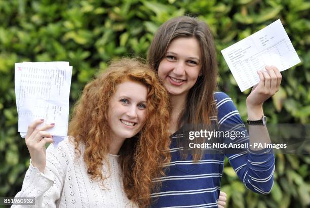 Students Eloise Davies from Good Easter, who gained four A*'s and one A and Jessie Moxom from Brentwood, who gained three A*'s and two A's and are...