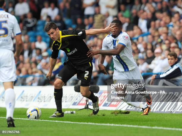 Sheffield Wednesday's Lewis Buxton and Leeds United's Dominic Poleon in action during the Sky Bet Football League Championship match at Elland Road,...