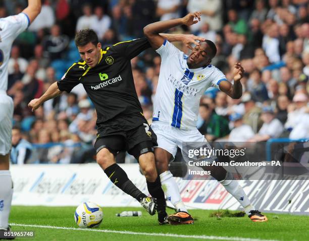 Sheffield Wednesday's Lewis Buxton and Leeds United's Dominic Poleon in action during the Sky Bet Football League Championship match at Elland Road,...