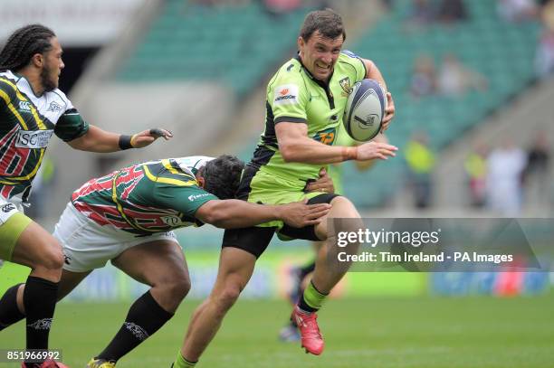 Northampton's Vasily Artemyev makes a break during the World Club Sevens against Kuban Krasnodar at Twickenham Stadium, London.