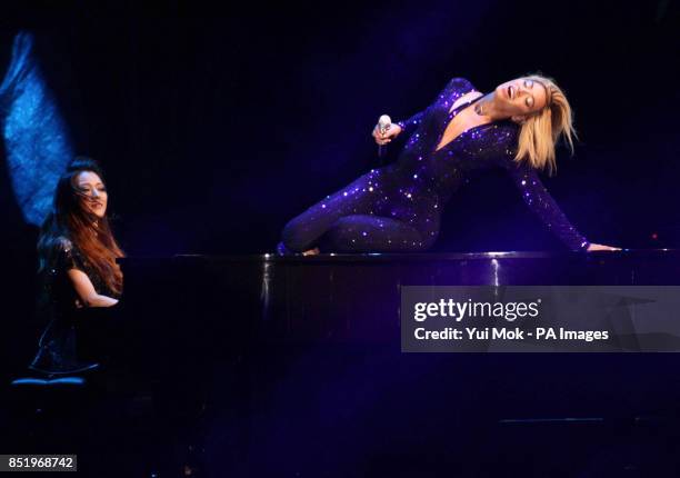 Beyonce performing on the Virgin Media Stage during day one of the V Festival at Hylands Park in Chelmsford.