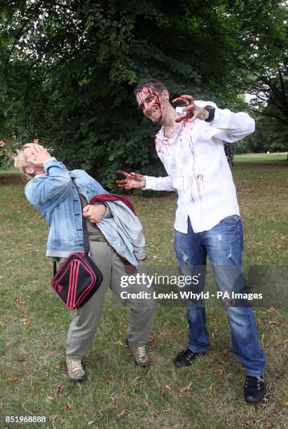 Zombies take part in a training day held in Hyde Park, London ahead of the Zombie Evacuation Race due to happen in October.