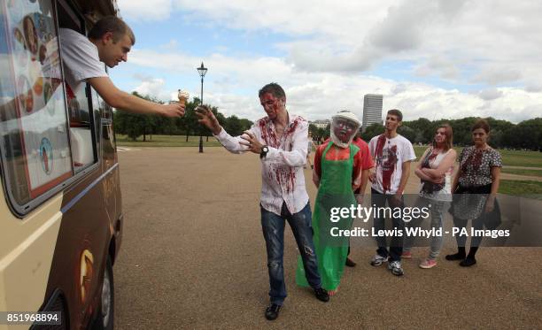 Zombies take part in a training day held in Hyde Park, London ahead of the Zombie Evacuation Race due to happen in October.