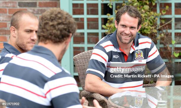 Wigan Warriors Pat Richards chats with team mates, during a media day at Worsley Park Marriott Hotel, Manchester.