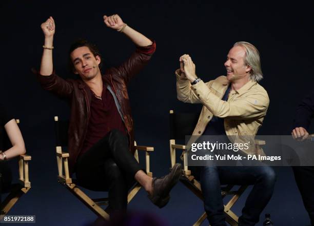 Cast member of the film The Mortal Instruments: City of Bones Robert Sheehan and director Harald Zwart during a Meet the Actors event, at the Apple...