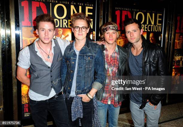 Danny Jones, Tom Fletcher, Dougie Poynter and Harry Judd of McFly arriving for the World Premiere of One Direction: This Is Us, at the Empire...
