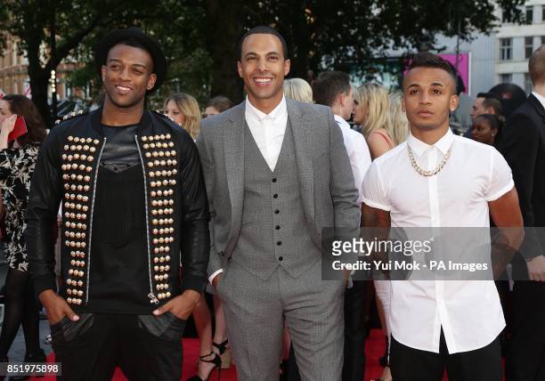 Oritse Williams, Marvin Humes and Aston Merrygold of JLS arriving for the World Premiere of One Direction: This Is Us, at the Empire Leicester...