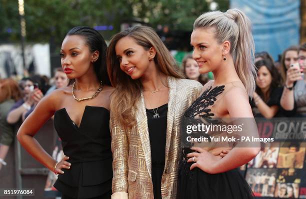Jade Thirwall, Leigh-Anne Pinnock and Perrie Edwards of Little Mix arriving for the World Premiere of One Direction: This Is Us, at the Empire...