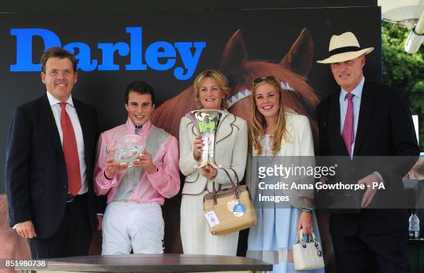 Lady Lloyd Webber and her daughter Isabella with winning jockey William Buick and trainer John Gosden after their victory in the Darley Yorkshire...