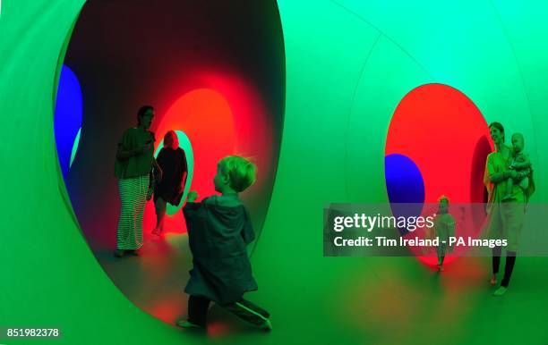 People explore the Colourscape installation on the front lawn of Holburne Museum in Bath.