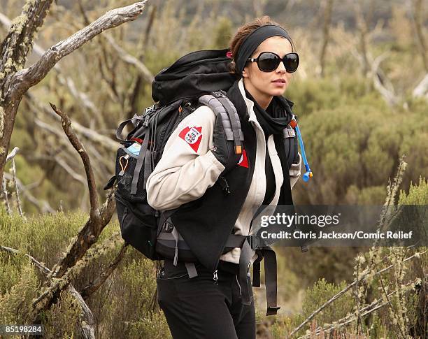 Cheryl Cole treks on the second day of The BT Red Nose Climb of Kilimanjaro on March 3, 2009 in Arusha, Tanzania. Celebrities Ronan Keating, Gary...