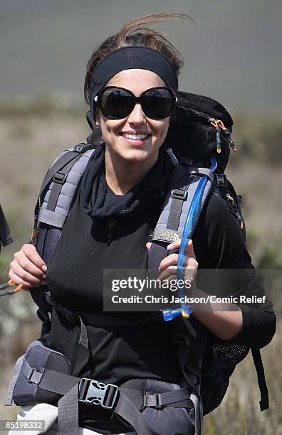 Cheryl Cole smiles as she treks on the second day of The BT Red Nose Climb of Kilimanjaro on March 3, 2009 in Arusha, Tanzania. Celebrities Ronan...