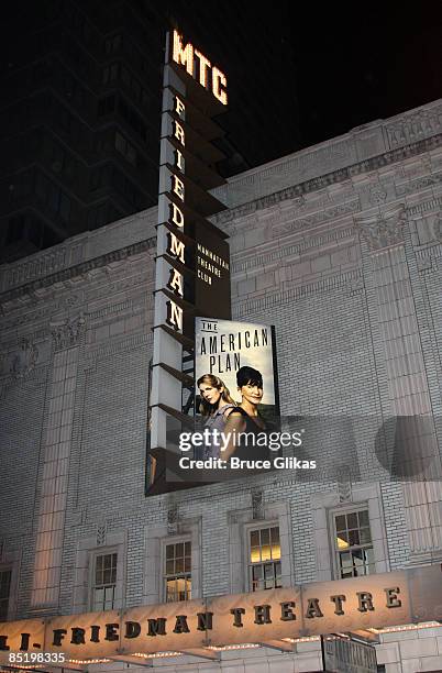 Signage displayed on the opening night of "The American Plan" at the Samuel J. Friedman Theatre on Broadway on January 22, 2009 in New York City.