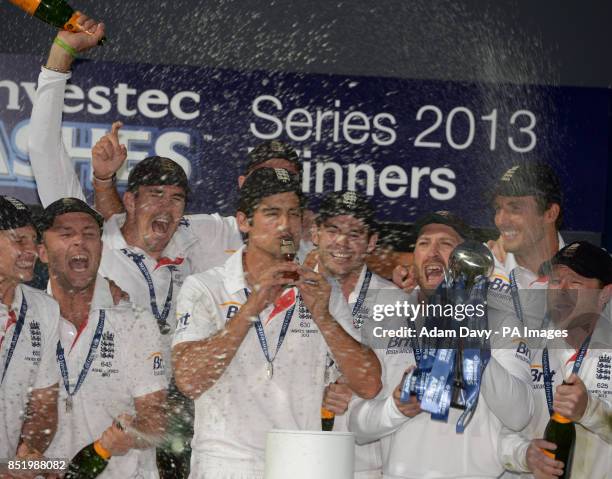 England's Alistair Cook kisses the Ashes Urn on day five of the Fifth Investec Ashes Test match at The Kia Oval, London.