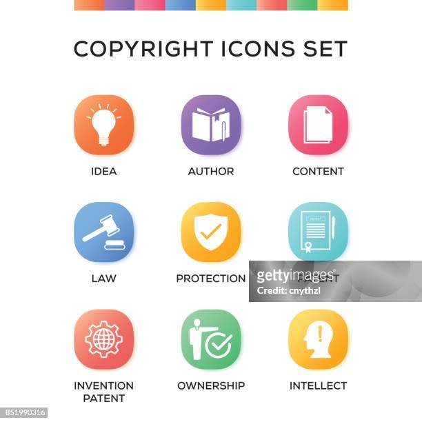 copyright icons set on gradient background - defend your rights stock illustrations