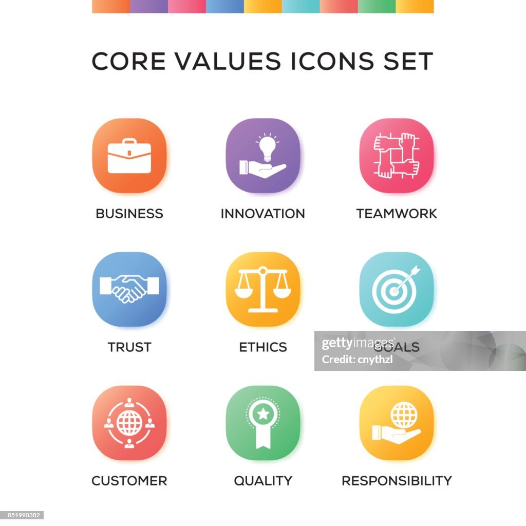 Icone dei valori principali impostate sullo sfondo sfumato