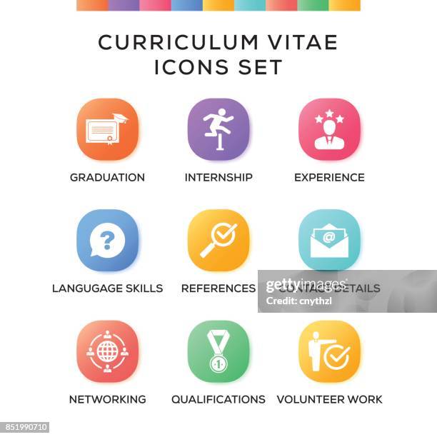 curriculum vitae icons set on gradient background - cv template stock illustrations