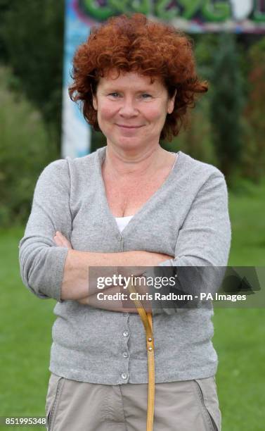 Imelda Staunton watches her husband, Downton Abbey actor Jim Carter, take part in the Pedal On UK cycle ride from St Neots in Cambridgeshire to...