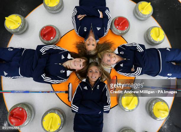 Curlers clockwise from the bottom Eve Muirhead, Claire Hamilton, Vicki Adams and Anna Sloan on the ice after being named in the winter Olympic team...
