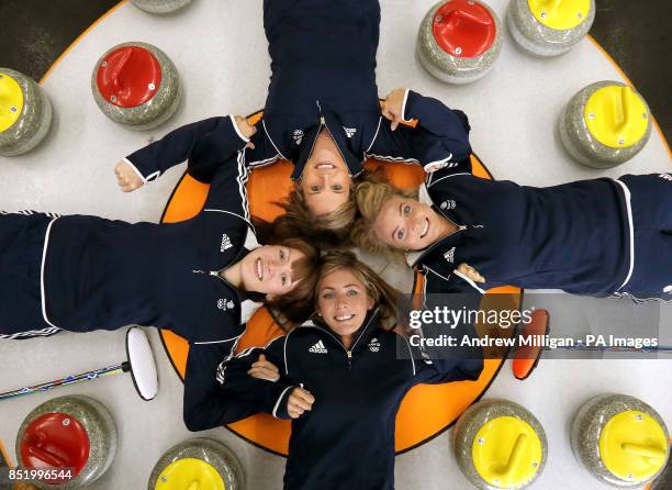 Curlers clockwise from the bottom Eve Muirhead, Claire Hamilton, Vicki Adams and Anna Sloan on the ice after being named in the winter Olympic team...