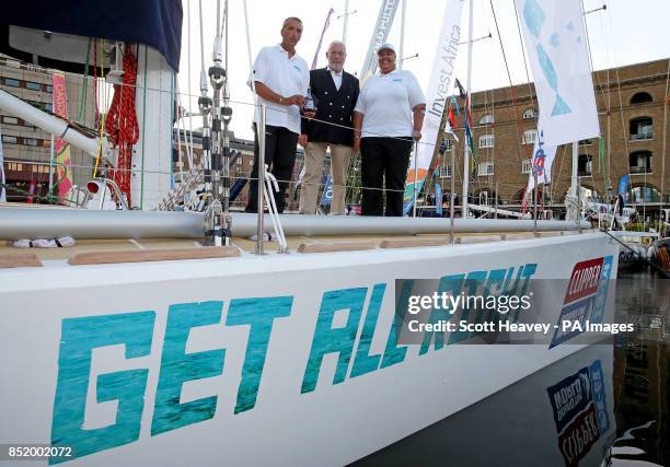 Jamaican Skipper Pete Stirling with Clipper race founder, Sir Robin Knox-Johnston and the Jamaican High Commisioner Her Excellency Mrs Aloun...