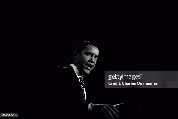 President Barack Obama speaks to a crowd at Dobson High School on February 18, 2009 in Mesa, Arizona. Obama spoke about his $75 billion mortgage...