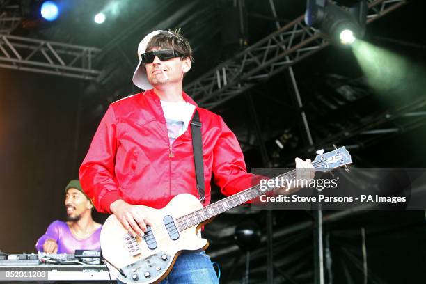 Alex James joins the Cuban Brothers on stage as they present day two of the Big Feastival at Alex James' farm in Kingham, Oxfordshire.