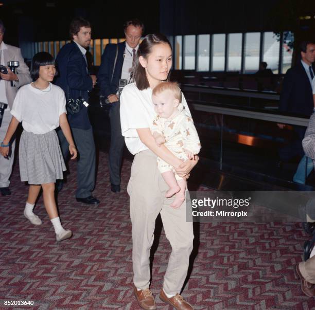 Some of the children of Woody Allen and his partner, actress Mia Farrow, travelling with them at London Heathrow Airport, 8th August 1988, .
