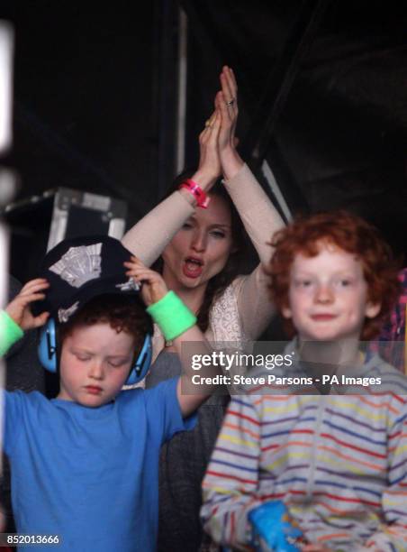 Sophie Ellis Bextor watches her husband Richard Jones of The Feeling perform at the Big Feastival which has been organised by Alex James and Jamie...