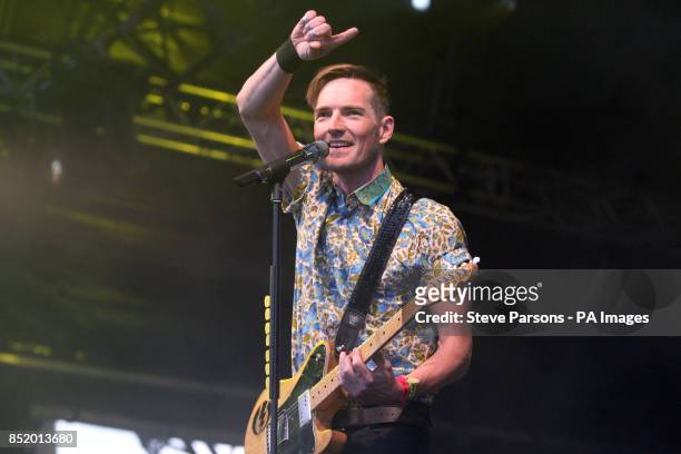 Dan Gillespie Sells of The Feeling performs at the Big Feastival which has been organised by Alex James and Jamie Oliver at James's farm in Kingham,...